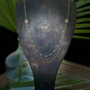 Layered Turquoise Bead Gold-Tone Necklace - Women Jewelry
